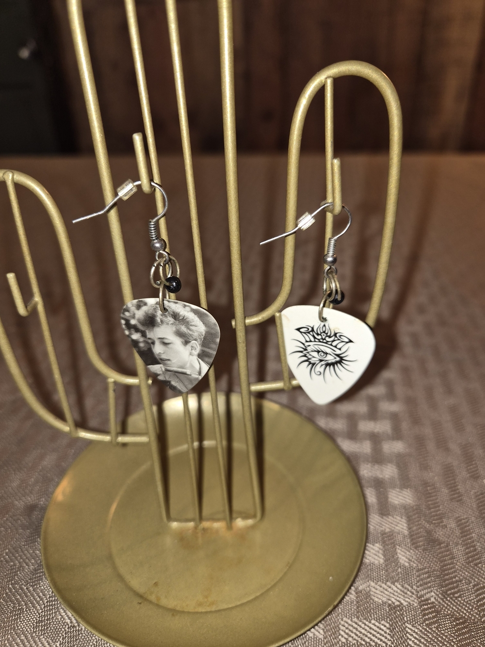 Black and White Guitar Pick Dangle Earrings Bob Dylan